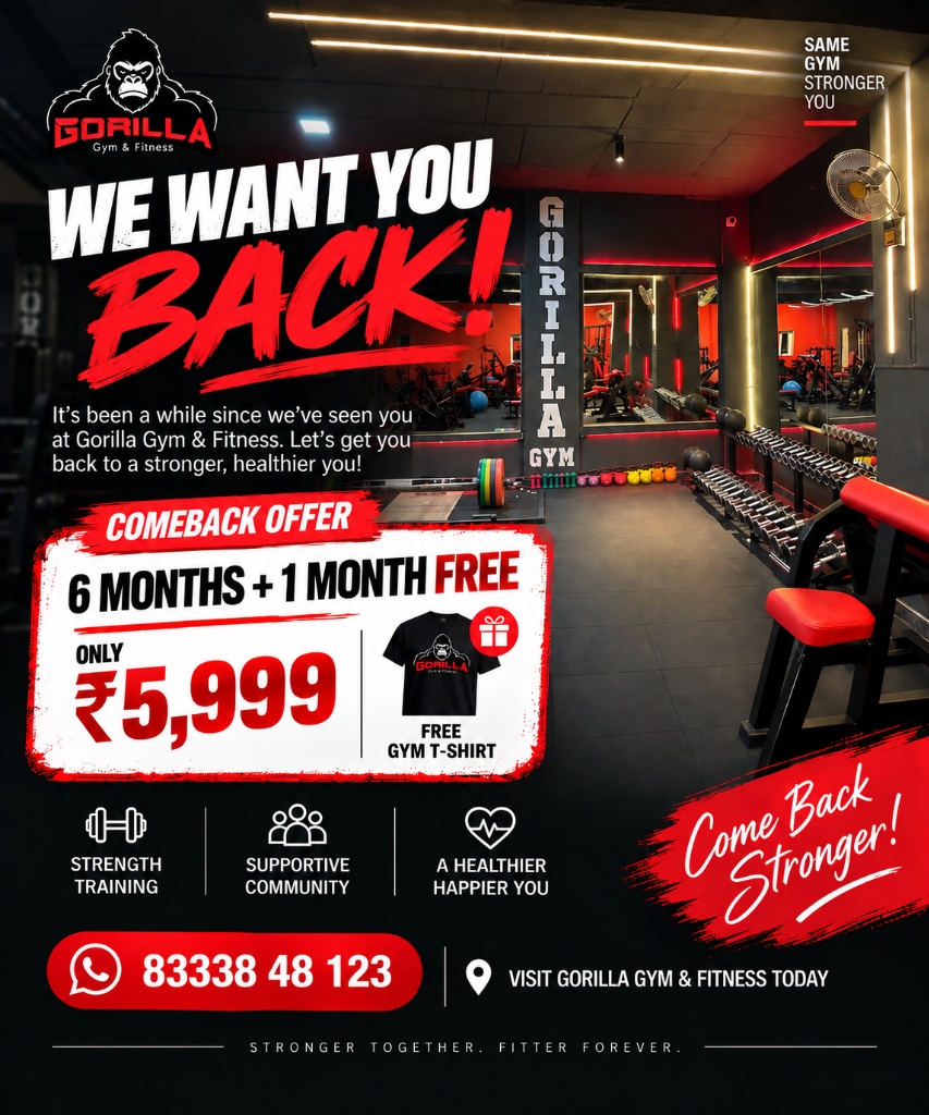Gorilla Gym Comeback Offer - 6 Months + 1 Month Free at ₹5,999